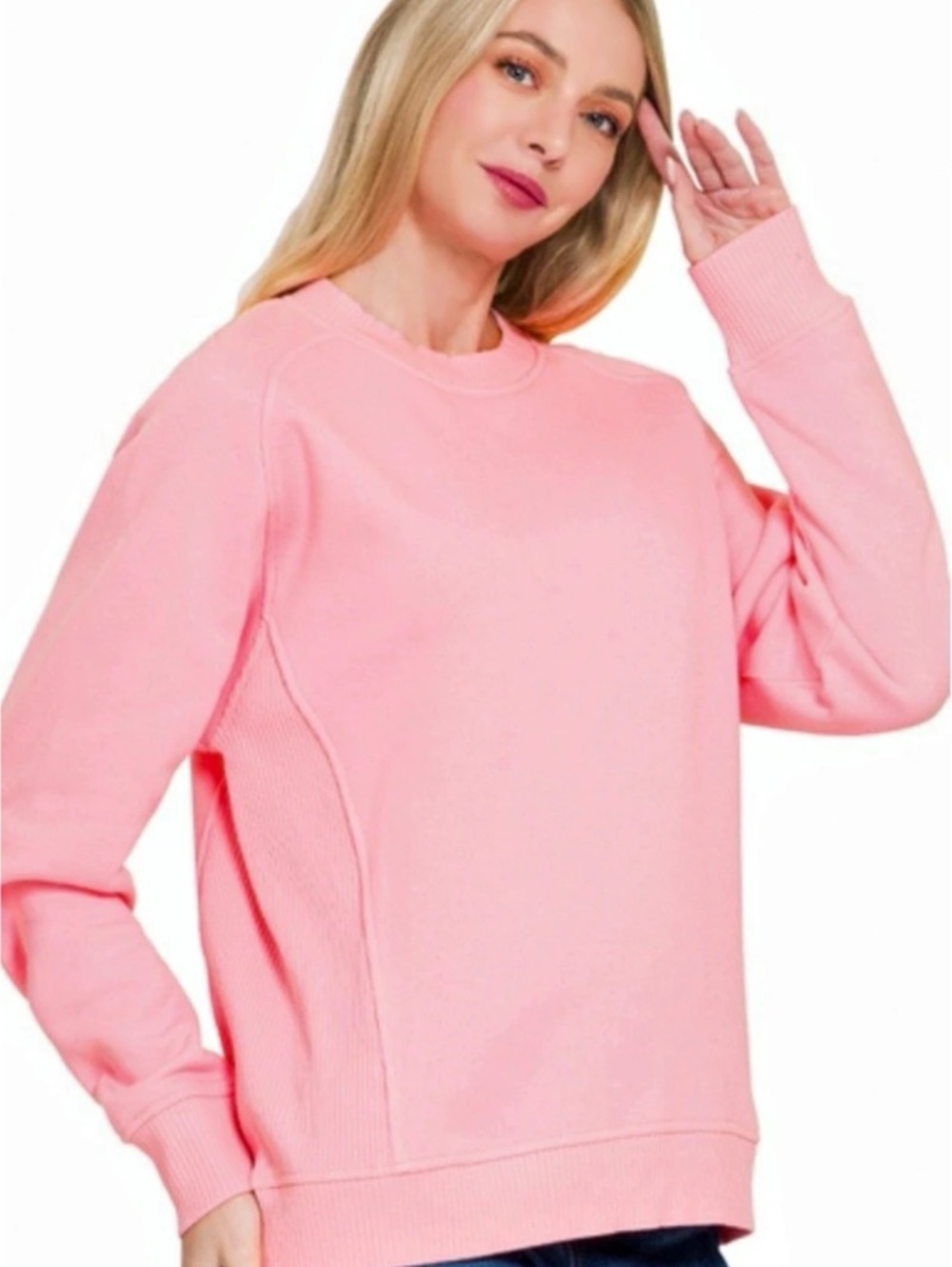 Zenana Pink Crewneck Sweatshirt